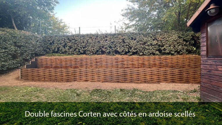 Double fascine Corten avec côté en ardoise scellés