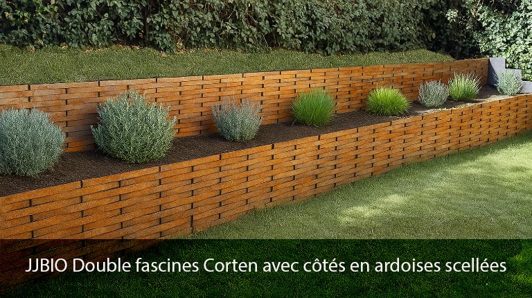 Double Fascines CORTEN avec côtés en ardoises scellées