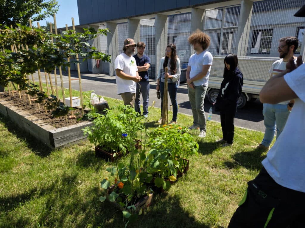 Entretien écologique d'un jardin nourricier en entreprise (CEA) à Toulouse Labège en présence de Julien et du personnel CEA Julien Jardinier Bio Jardinier paysagiste à Toulouse
