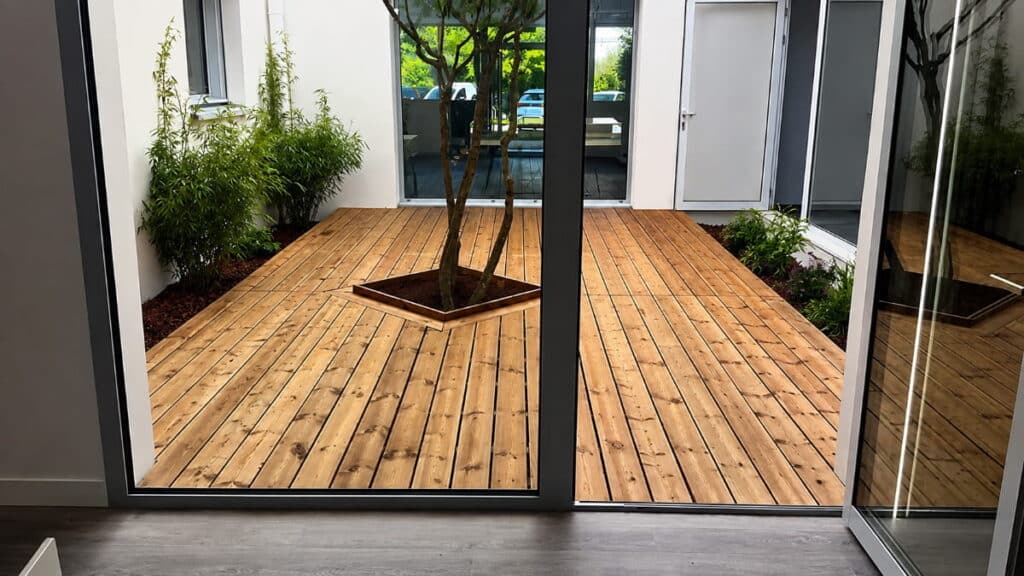 Terrasse bois paysagère Toulouse réalisation de Julien Jardinier Bio Jardinier Paysagiste à Toulouse